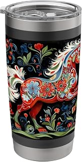 Traditional Norwegian Rosemaling Horse Stainless Steel Insulated Tumbler