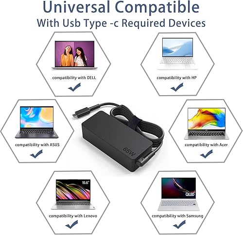 Miniatura 5 de Cargador rápido de repuesto de 65 W y 45 W para USB C tipo C Lenovo ChromebookHP Chromebook X360Dell ChromebookLenovo Laptops Lenovo ThinkPad,