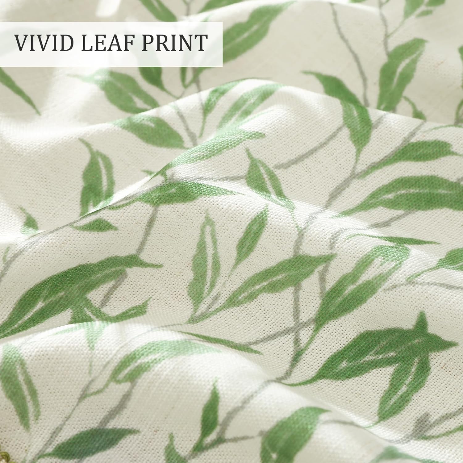 Vintage Leaf Print Scalloped Valance, 52 x 18, 1 Panel, Green | Rod Pocket Top, Filters Natural Light, Beaded Trim Detail, Farmhouse Style, for Kitchen Windows