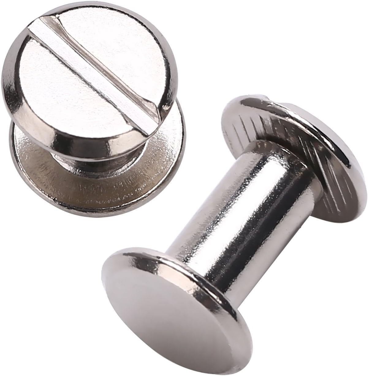 YMAISS 80 Sets Chicago Screws 2 Size 1/4,3/8in Screw Posts Bookbinding Posts Binding Screw Chicago Button Post Rivets Screw Belt Screws Leather Photo Albums Screw Round Flat Head, Silver Color