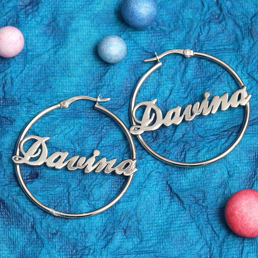 LeCalla Personalized Customized 925 Sterling Silver Initial Name Hoop Earrings for Women Teen