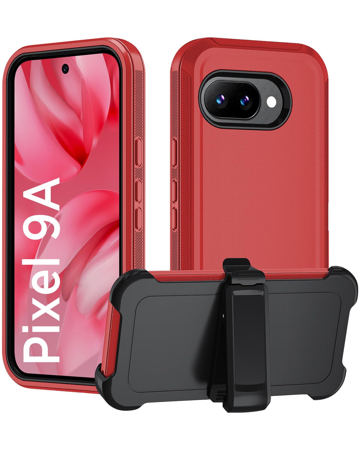 Miimall for Google Pixel 9A Case with Belt Clip, with 360° Rotating Kickstand, Anti-Slip, Heavy Duty Shockproof and Dual Layer Military Grade