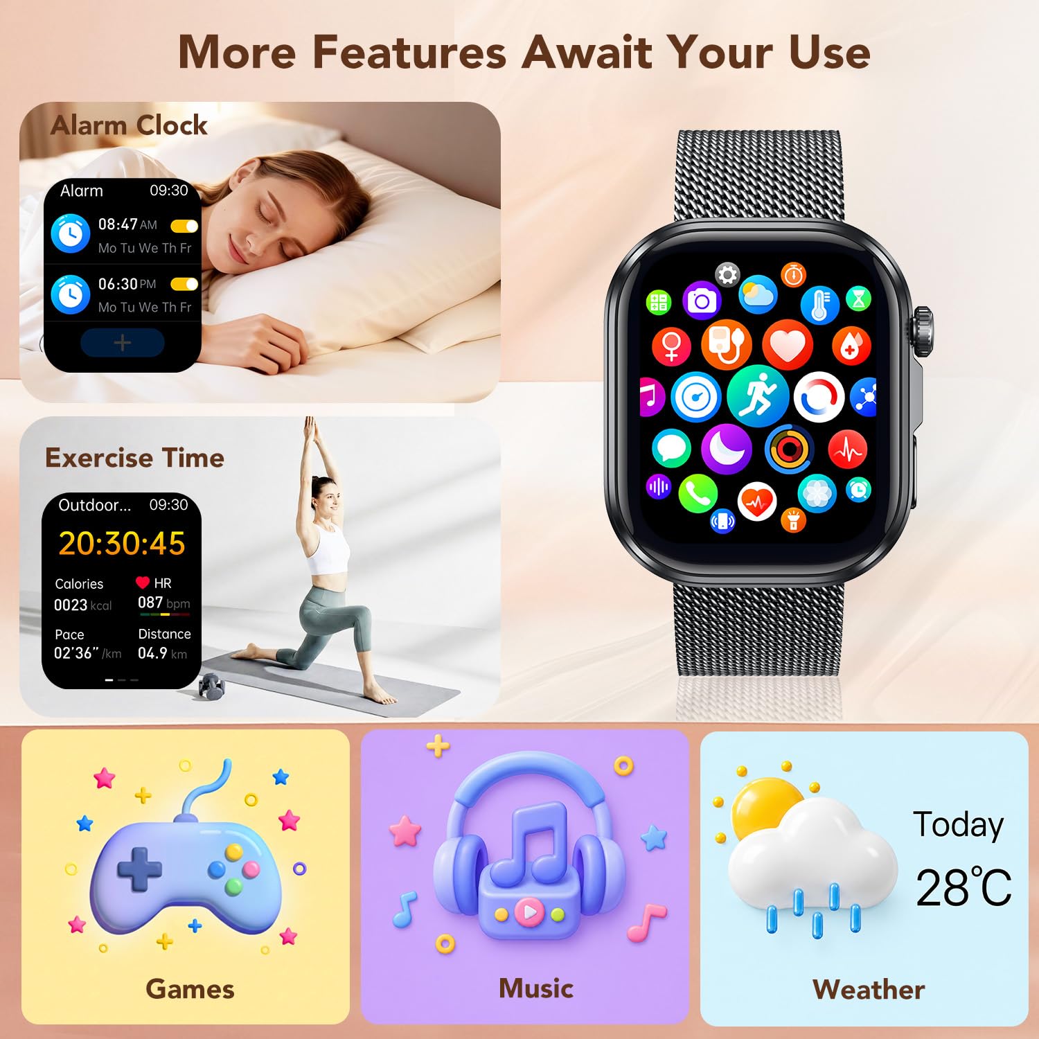 Smartwatch Damen mit EKG 𝐇𝐑𝐕 Blutdruck Herzfrequenz: Smart Watch Gold 𝐄𝐂𝐆 Gesundheitsuhr 1,88" Eckig Edelstahlarmband Armbanduhr Wasserdicht Schrittzähler Blutsauerstoff Telefonfunktion Fitness