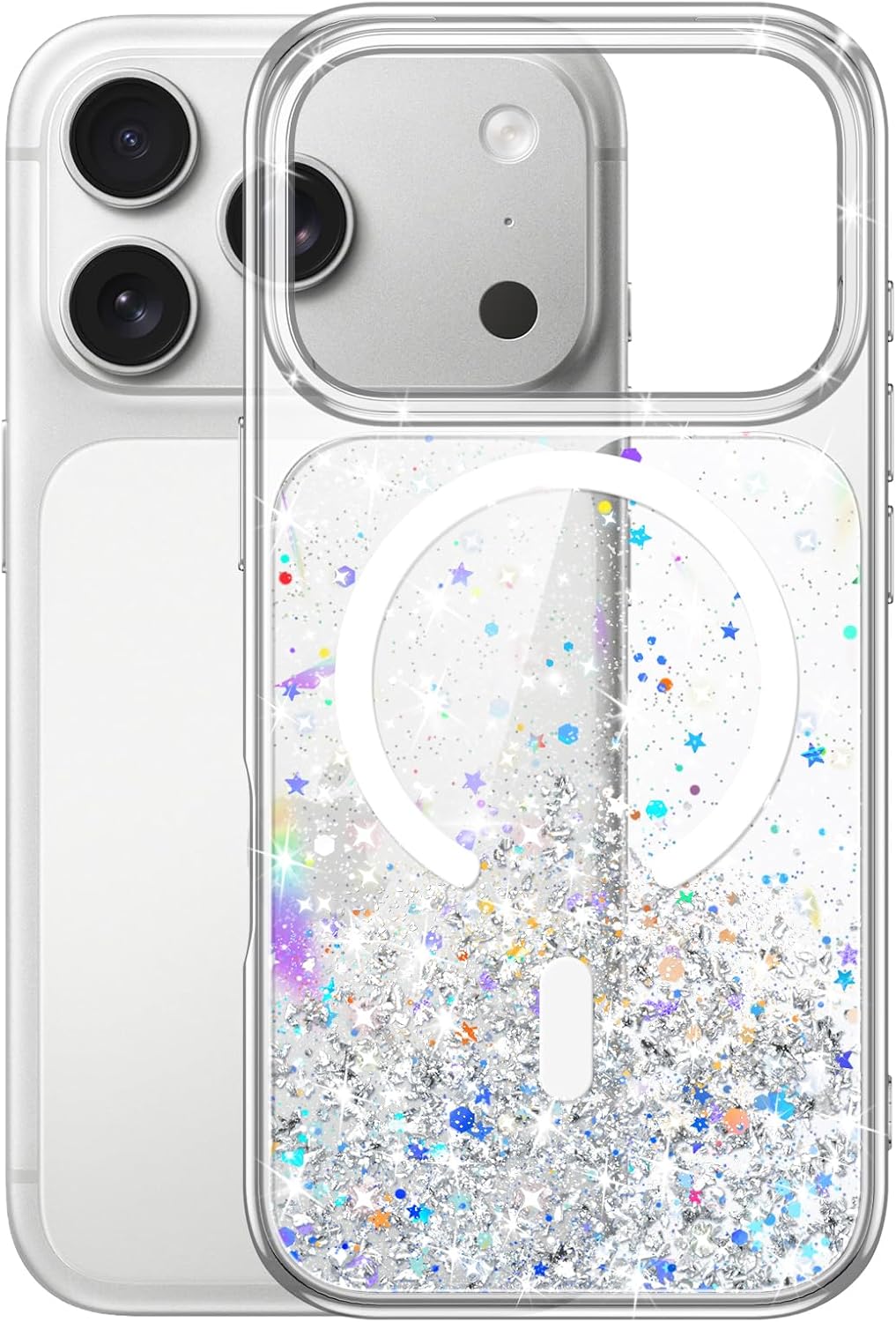 JETech Glitter Case for iPhone 17 Pro 6.3-Inch Compatible with MagSafe, Clear Cute Bling Sparkle for Women and Girls, Shiny Shockproof Magnetic Sparkly Phone Cover (Clear)