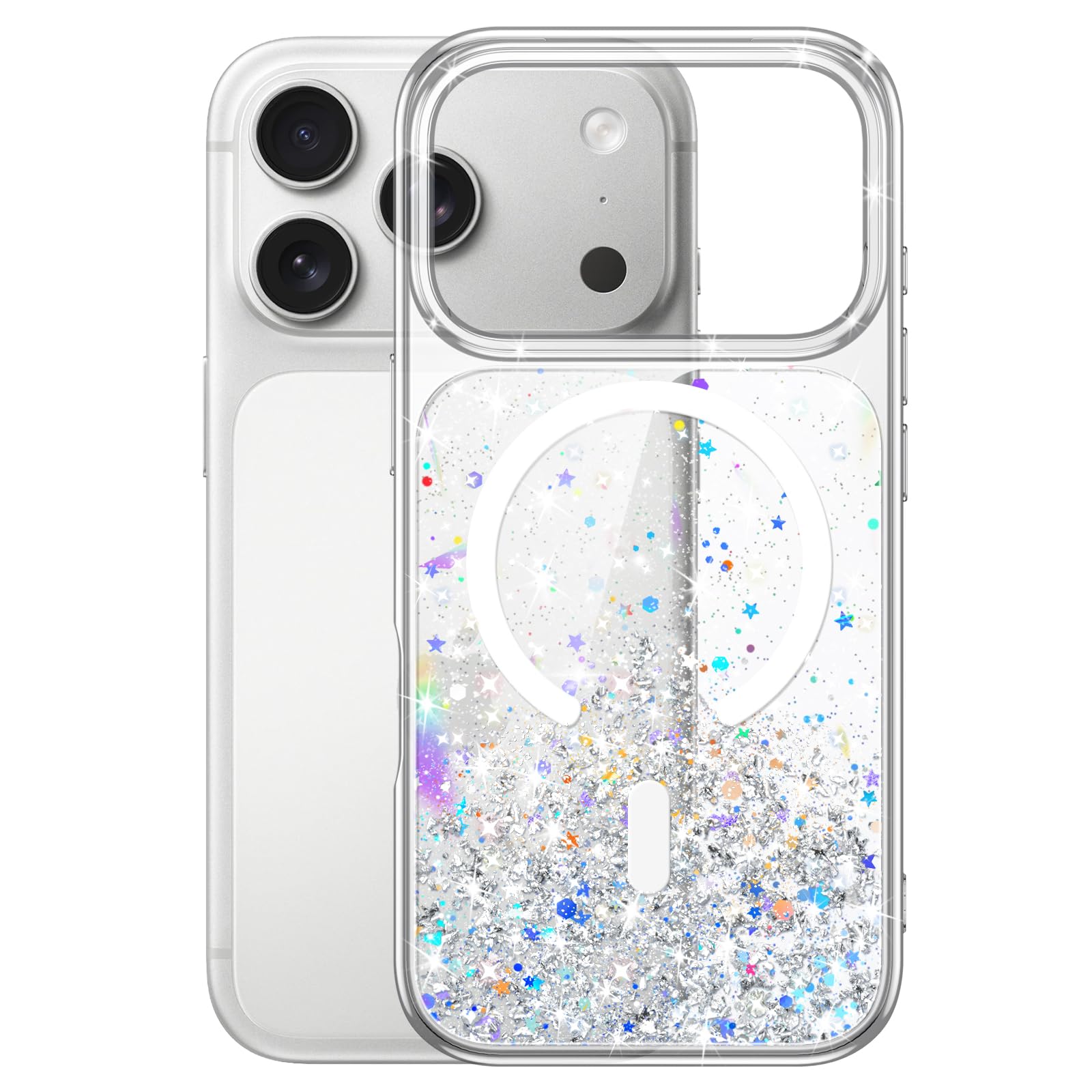 JETech Magnetic Glitter Case for iPhone 17 Pro, Clear