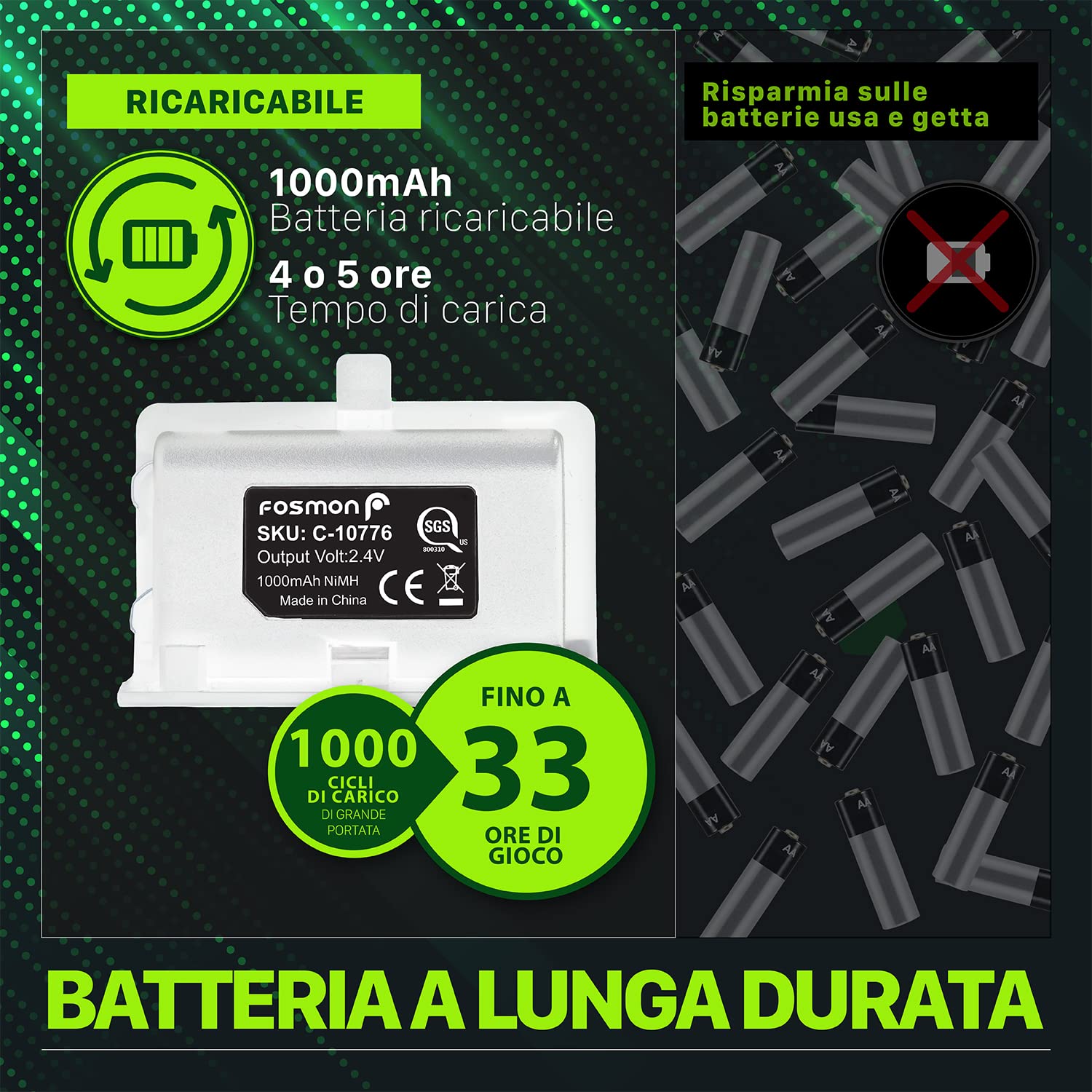 Fosmon Dual Stazione di Ricarica Compatible con Controller Xbox Series X/S 2020 (Non per Xbox One / 360), (Dual Slot) Caricabatteria Docking Station e 2X Batteria Ricaricabile - Bianca