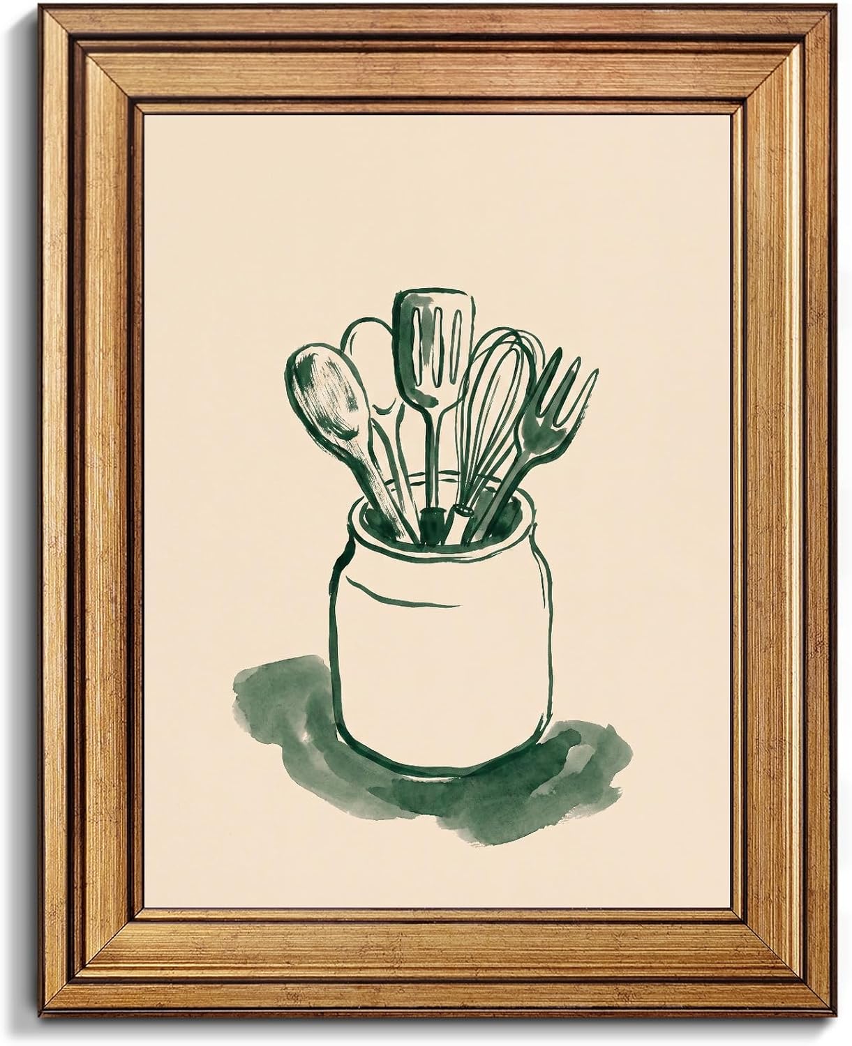 Gold Framed Kitchen Utensils Wall Art, Minimalist Cooking Tool Print
