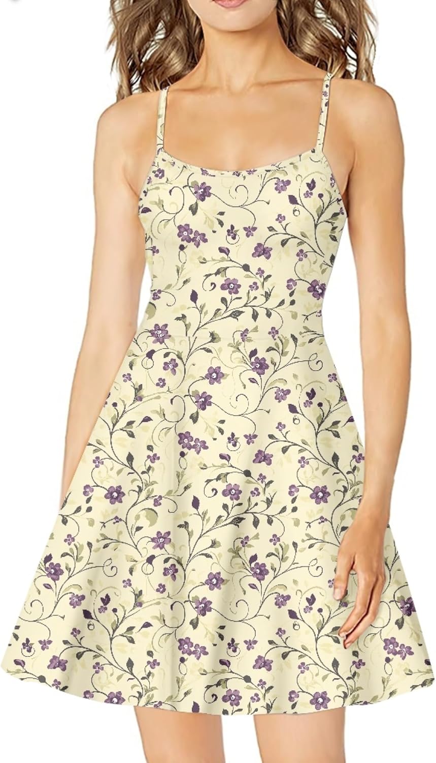 Womens Sundresses Spaghetti Strap Floral A Line Empire Waist Summer Fashion Hawaiian Cute Boho Casual Mini Dress - Image 6