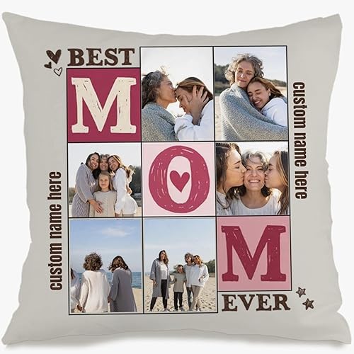Custom Pillowcase Featuring 6 Pictures and Personalized Message for Mom, Decorative Cushion Providing a Thoughtful Gift for Anniversaries Birthdays