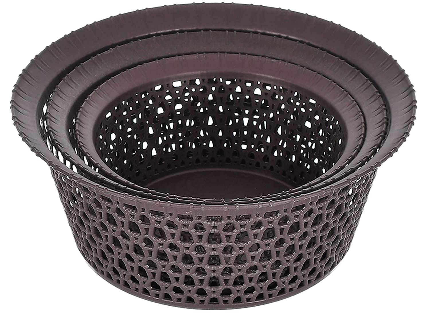 Kuber Industries Set of 3 Stackable Plastic Basket for Storage with Lid | Multipurpose Toys, Stationery Organizers Box | Countertop Basket Organisers for Kitchen and Bathroom Accessories | Beige
