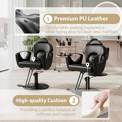 Vista 12 de Silla de peluquería de salón negra y dorada, silla reclinable para estilista para el hogar, silla de peluquería con bomba hidráulica, giratoria