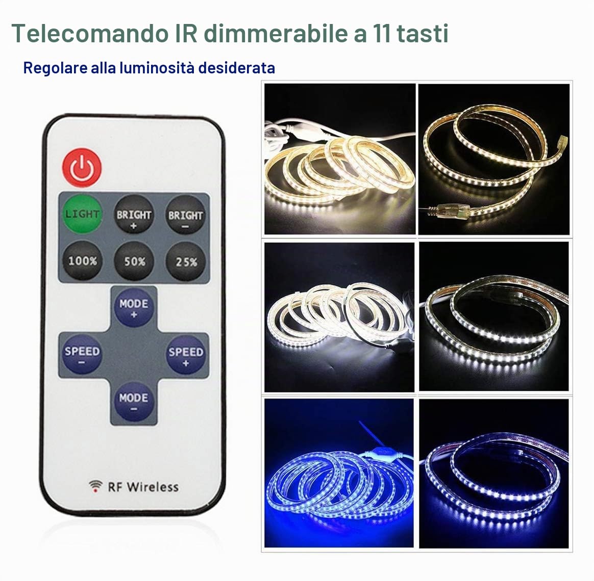 XUNATA 25m Striscia LED Dimmerabile con Telecomando a 11 Tasti, 220V illuminazione Strisce LED Impermeabile IP67 LED Strip Light White- Luce Bianco