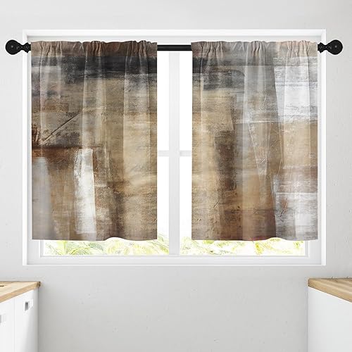 Vista 56 de Cortinas geométricas de cocina negras y grises de 63 pulgadas de largo, juego de 2, cortinas grises y blancas para dormitorio, sala de estar, Gris