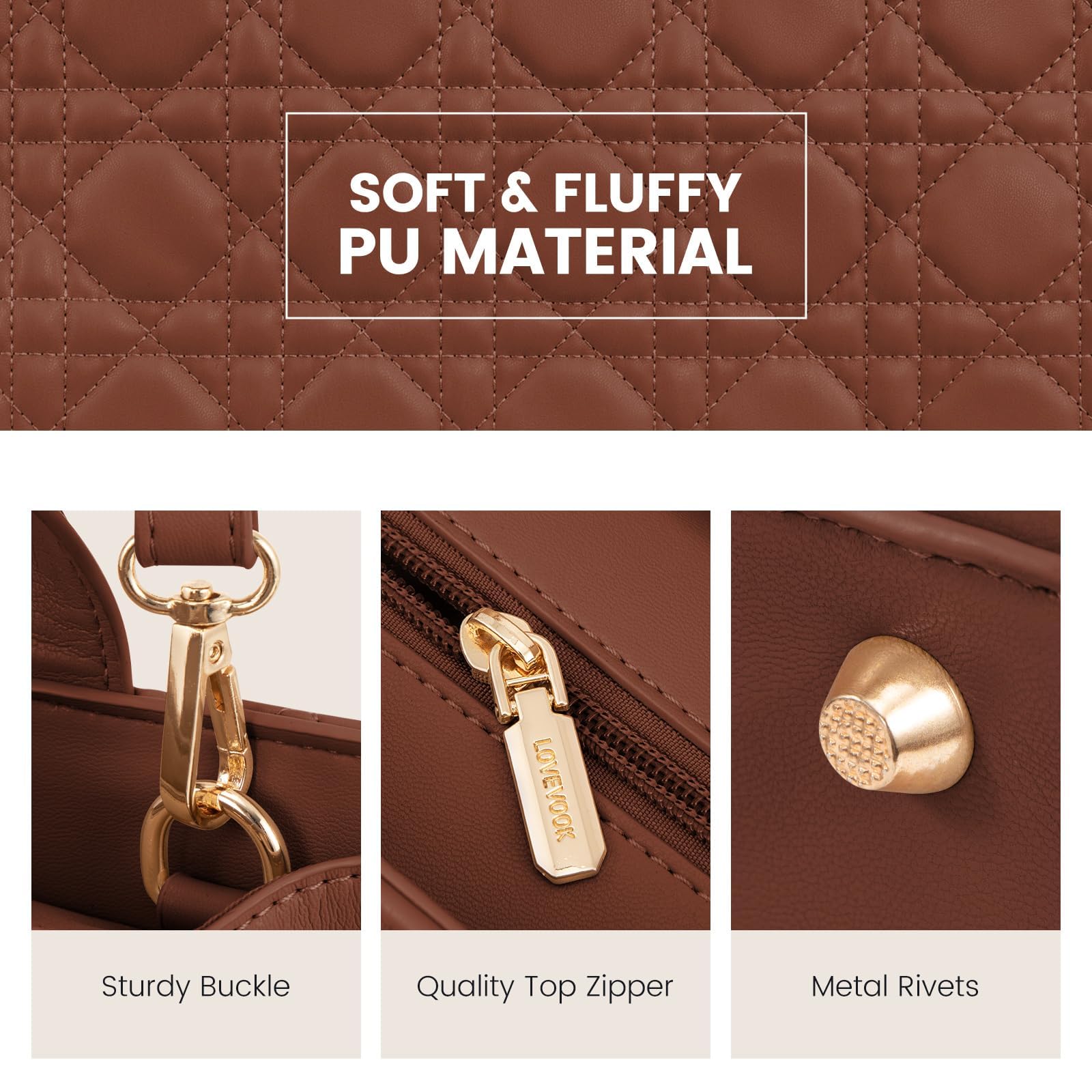 LOVEVOOK Purses and Handbags for Women, Handbags Shoulder Bags Black Purses and PU Leather Top Handles for Lady: Small Reddish Brown