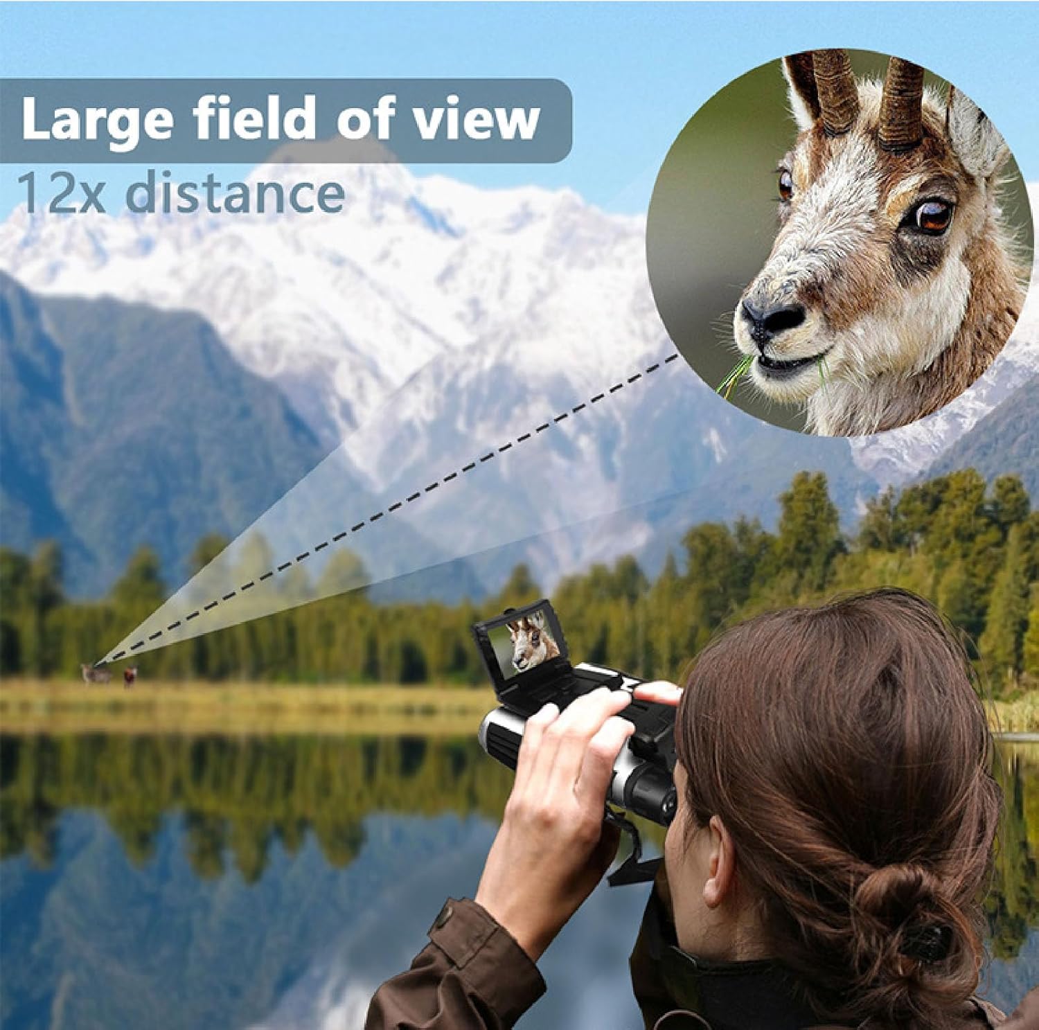 12x32 Binoculars with HD Digital Camera, Digital Binoculars, 2.4 Inch Color Display 2.5K 48MP Video Photo Recorder for Bird Watching Travel 8X Digital Zoom