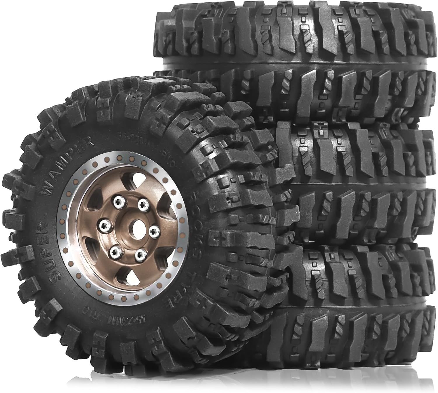1.0 Beadlock Wheels and Tires Set（4pcs） Aluminum Wheel Hub 1.0 Tires OD 55mm/2.2in 1.0 Crawler Tires for Axial SCX24 AX24 TRX4M FCX24 Upgrade 1/24 1/18 RC Crawler Car (Red（6-Spoke）)