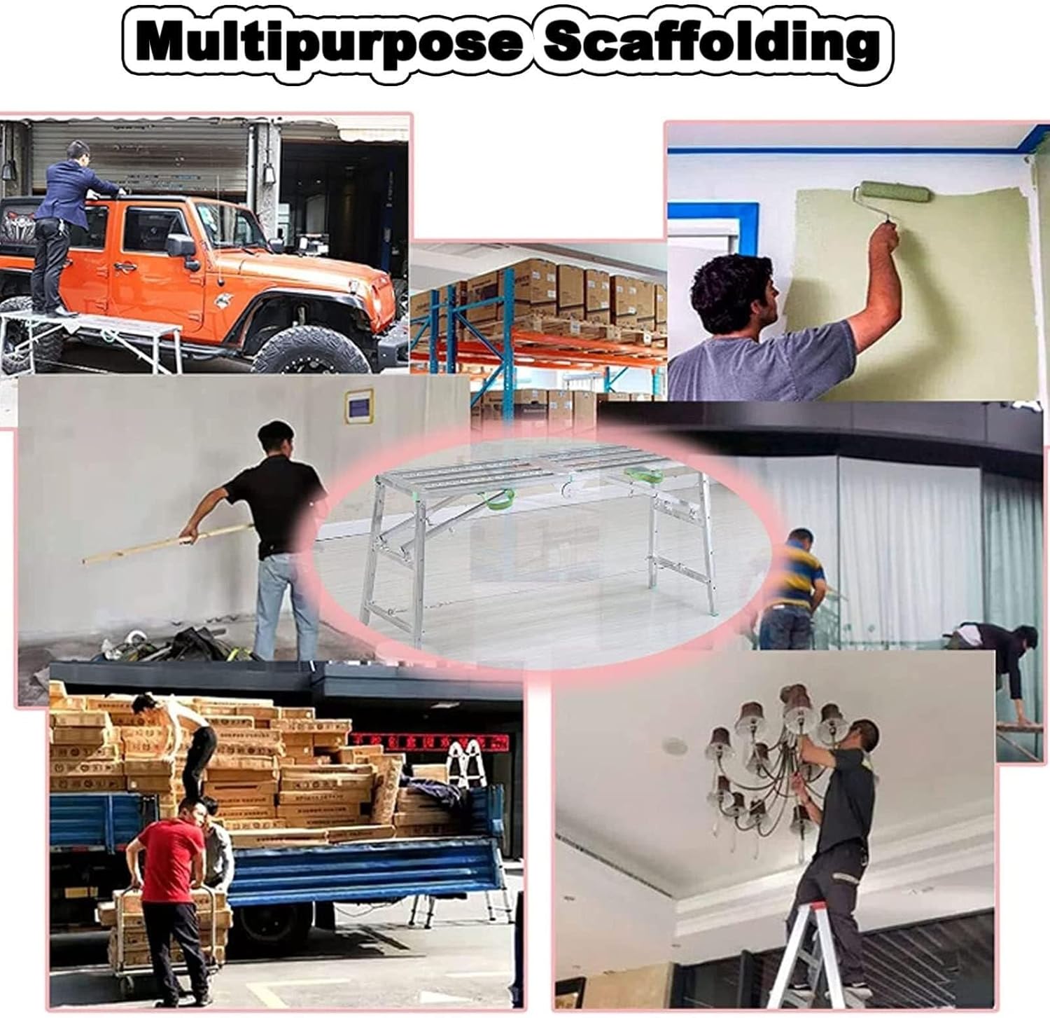 Portable Multipurpose Scaffolding Equipment, Work Platform Folding Scaffold Tower Ladder, for Home Decorating, Car Washing(160cm)