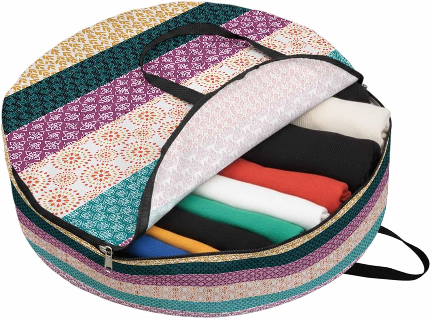 Storage Bag Purple Pink Bohemian Round Storage Totes Bins Closet Organizers with Zippers & Handle Tribal Geometric Stripes Clothes Storage Container for Bedroom Dorm Space Saving Packing Supplies Bags