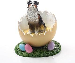 Conversation Concepts Easter Egg Australian Shepherd Tricolor Figurine – Easter Statue Gift: Realistic Hand Painted Sculpture, Nursery, Home Office Desk Decor, Spring Shower Present