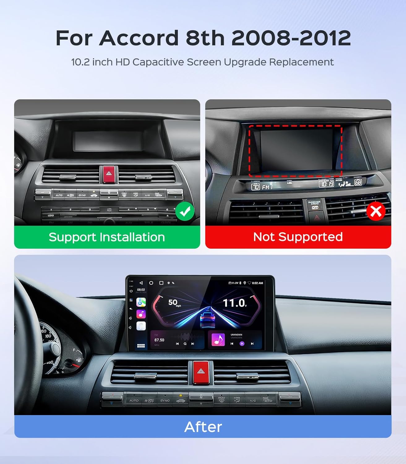 5G WiFi Car Radio Stereo for Honda Accord 8th 2008 2009 2010 2011 2012 2013 Upgrade 2G+64G 10.2 Inch IPS HD Touch Screen Wireless CarPlay Android Auto, GPS FM/SWC Bluetooth 1080P Backup Camera