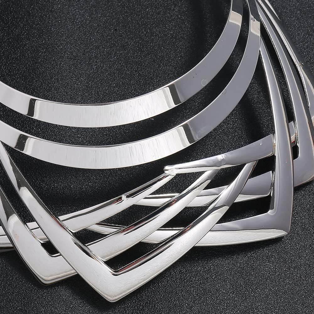 Caiyao High Polished Love Choker Heart Shape Necklace Chunky Punk Women Statement Jewelry Collar Bib Fashion Costume Jewelry Gift-Chunky Silver - Image 3