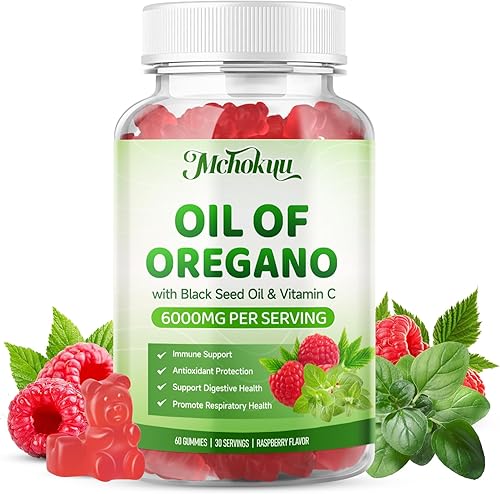 Aceite de orégano con aceite de semilla negra, 6000 mg de gomitas de aceite de orégano, suplemento de aceite de semilla negra 2 en 1 para mujeres y