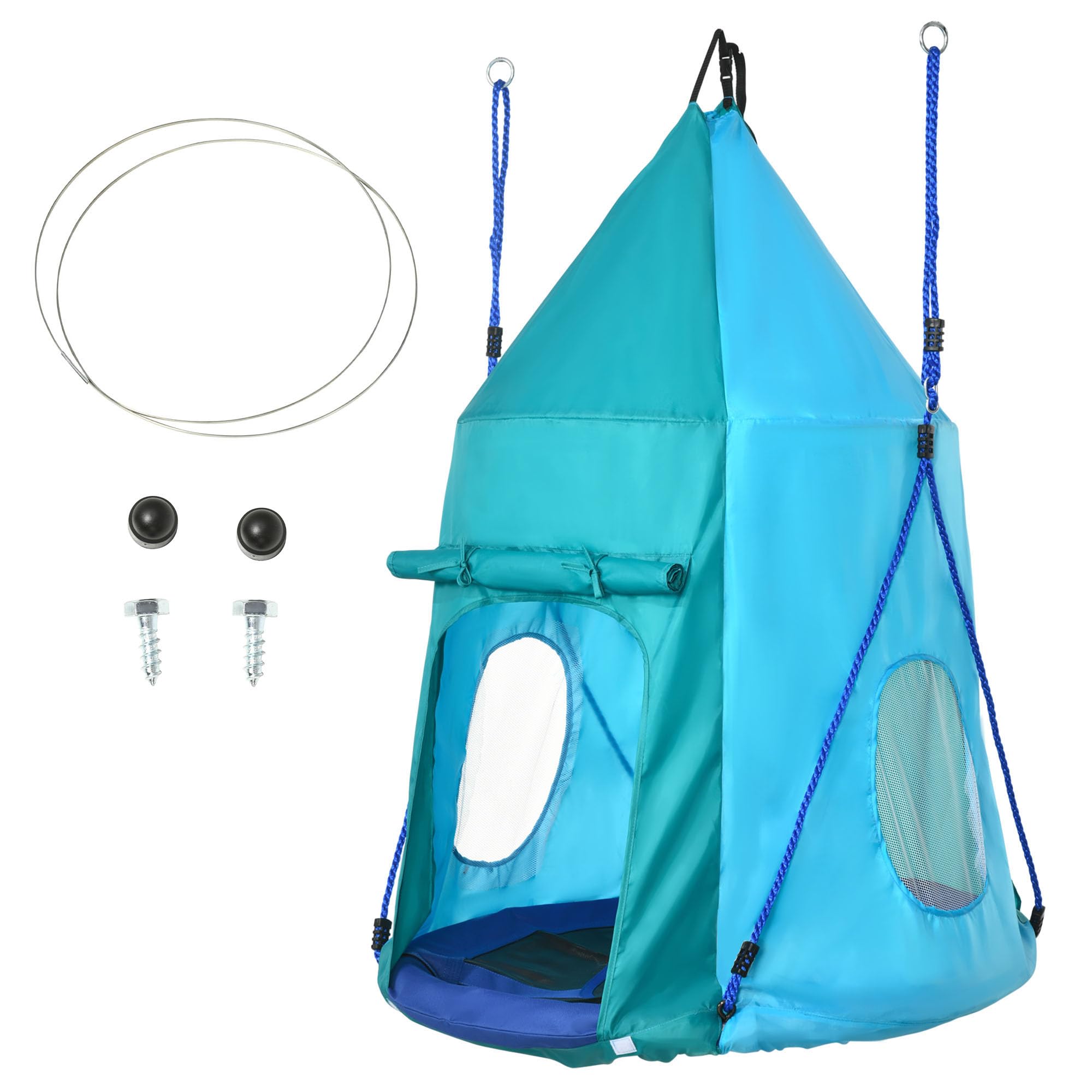 Outsunny Balançoire nid avec auvent Amovible Ø 100 cm, Bleu