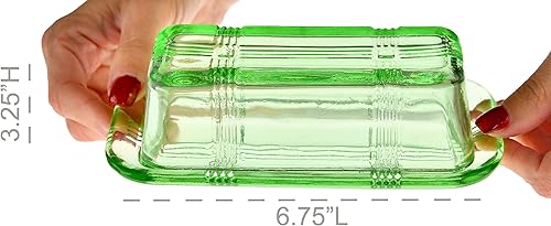 Miniatura 4 de Home-X Mantequillera de cristal con tapa, conservador de mantequilla de estilo vintage para encimera, recipiente de mantequilla retro con tapa, apto