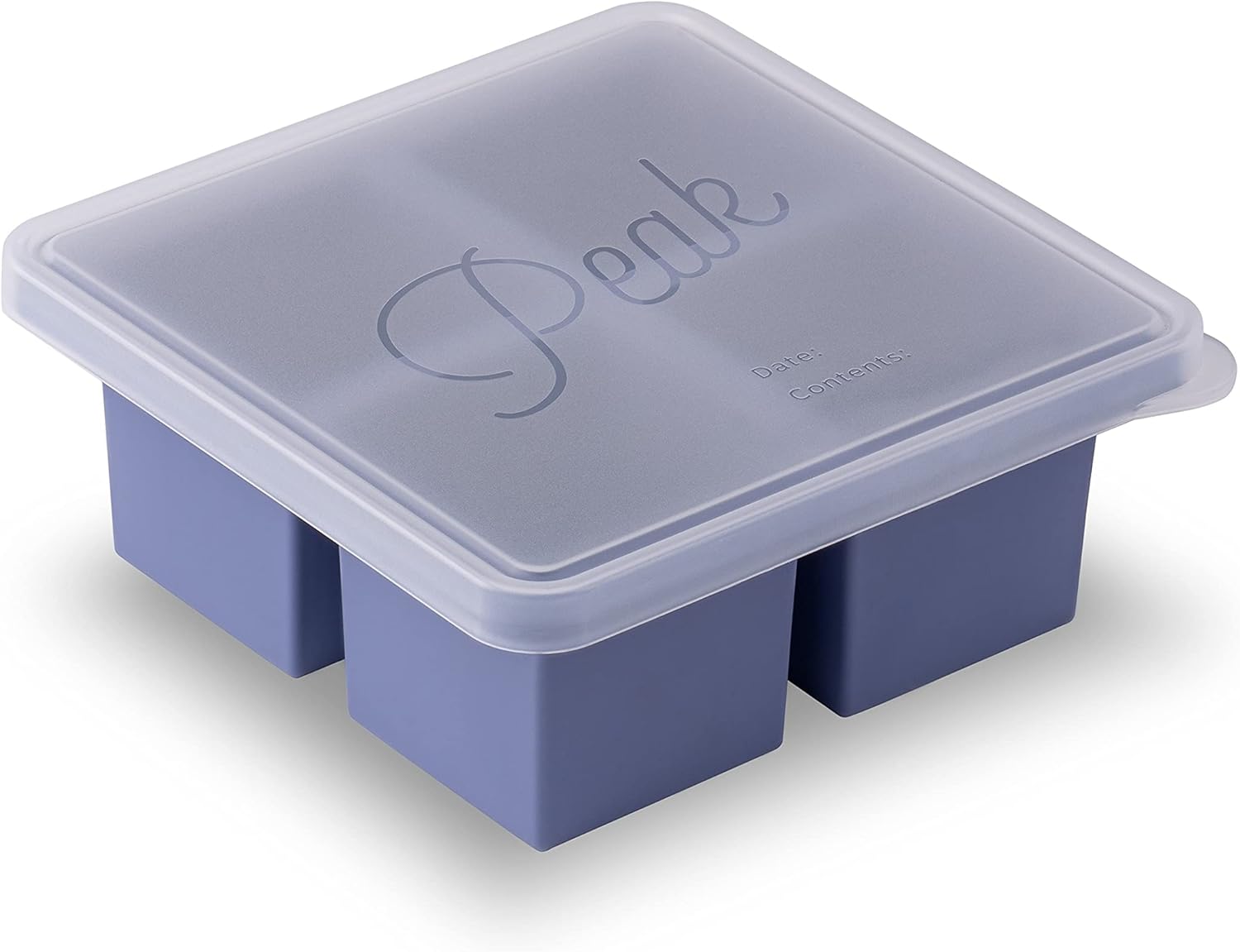 W&P Cup Cubes Silicone Freezer Tray with Lid, Blue, Makes 4 Perfect 1-Cup Portions, Freeze & Store Soup, Broth, Sauce, Leftovers, Dishwasher Safe, 4-Cup