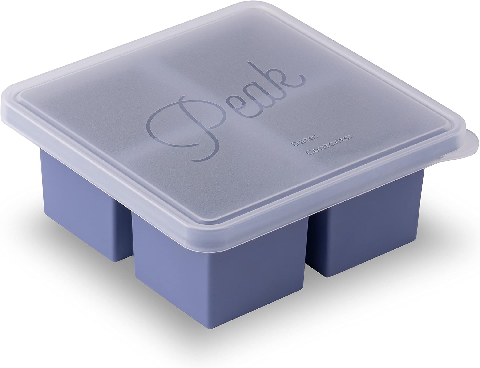 Cup Cubes Silicone Freezer Tray with Lid, Blue, Makes 4 Perfect 1-Cup Portions, Freeze & Store Soup, Broth, Sauce, Leftovers, Dishwasher Safe, 4-Cup