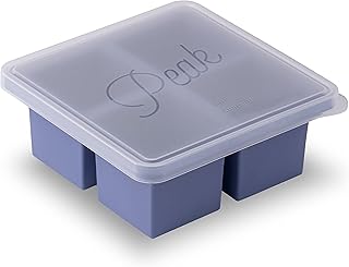 W&P Cup Cubes Silicone Freezer Tray with Lid, Blue, Makes 4 Perfect 1-Cup Portions, Freeze & Store Soup, Broth, Sauce, Leftovers, Dishwasher Safe, 4-Cup