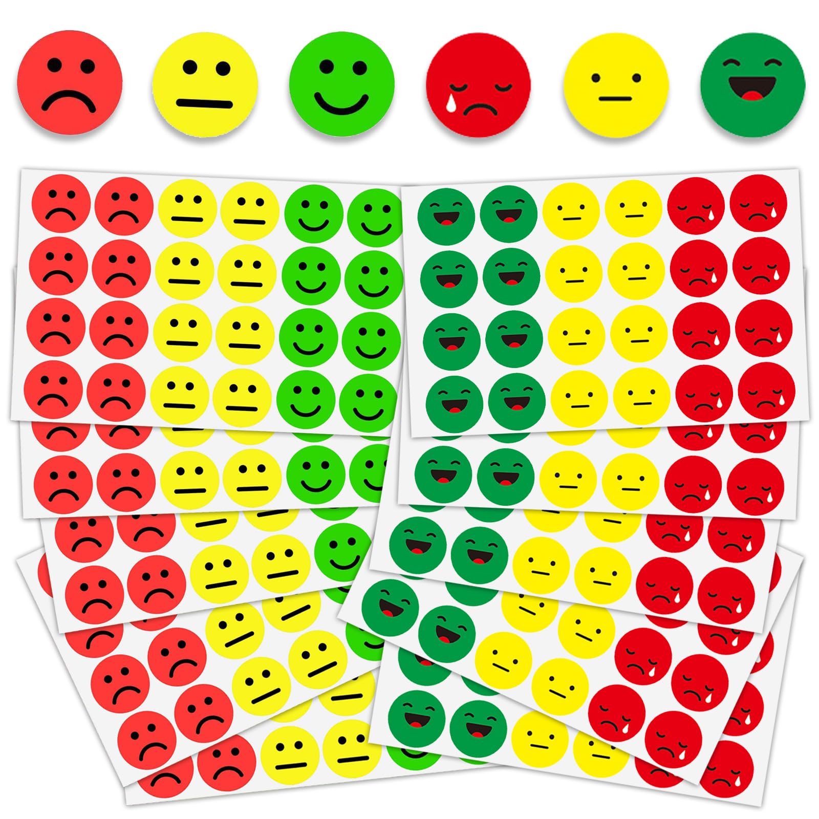 ChAusa 2400 Pcs Smile Stickers 2.5cm Happy/Sad Smiling Face Stickers Emotions Stickers Round Red Yellow Green Traffic Light Smiley Face Stickers Kids Reward Stickers for Teachers Parents