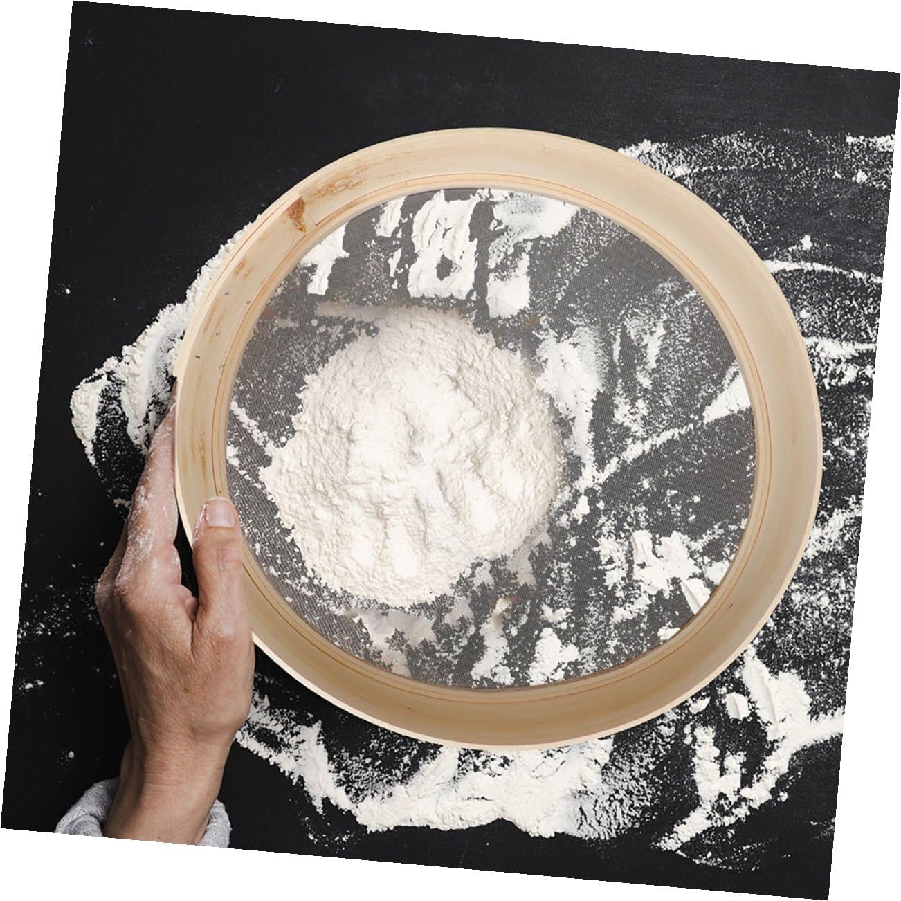 BESPORTBLE Wooden Flour Sifter 30cm round Baking Sifting Tool Fine Mesh Kitchen Powder Sieve for Home Baking and Soy Milk Filtration