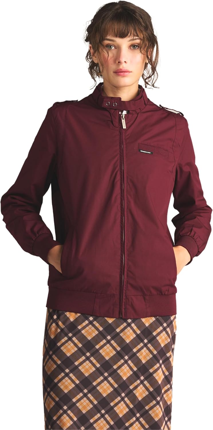 Members Only Women's Classic Iconic Racer Jacket | Slim Fit | Large Burgundy