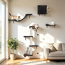 Zvonema Climbing Wall Cats Cat Wall Elements 10 Pieces Sturdy Wooden Cat Wall Comfortable Plush Cat Furniture Scratching Post Wall with Cat House Bridge Stairs Scratching Board Cat Lounger & Hanging Ball