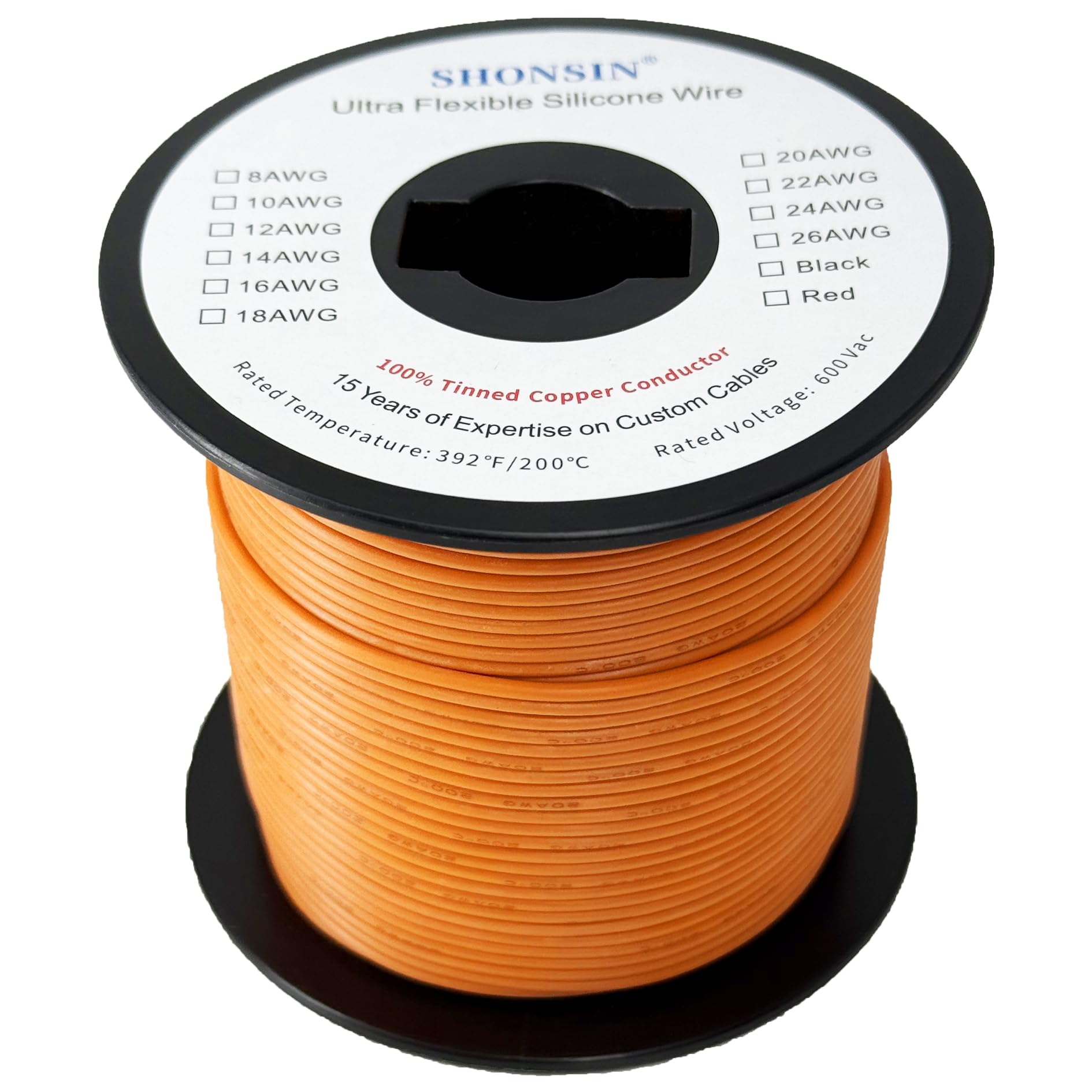 Shonsin 22 Gauge Silicone Wire 400ft Orange Spool, Flexible 22 AWG Electrical Wire 60 * 0.08mm Stranded Tinned Copper 600V 200℃ - Hook Up, Model Cars/Ships/Planes