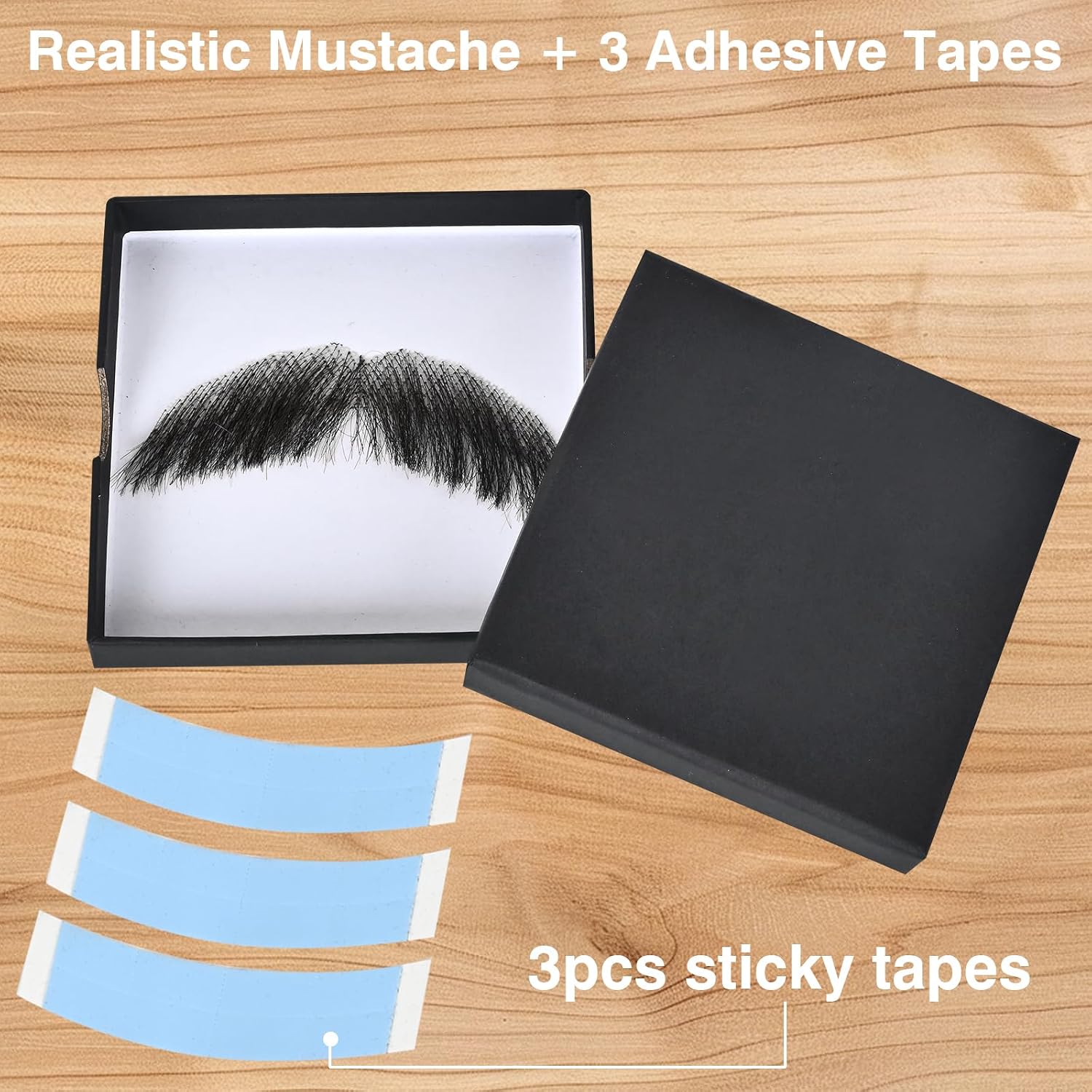 Fake Beard Realistic Mustache Full Hand Tied Fake Goatee Facial Hair with Invisible Lace,Fake Beards for Cosplay, Halloween Costumes, Theatrical and Movie Makeup. (1-Black)