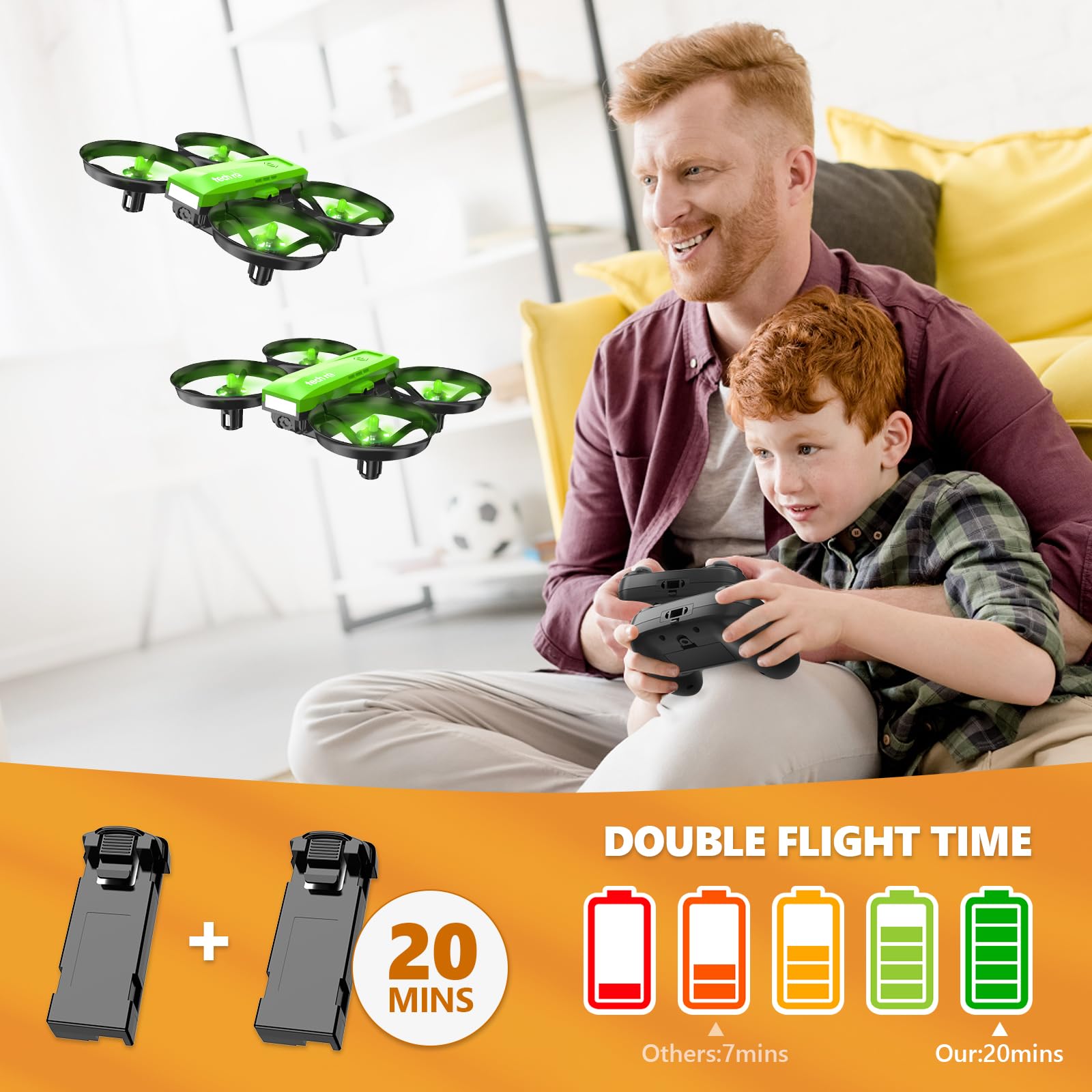 Mini Drone Cámara 1080P WiFi FPV, RC Cuadricóptero Niños, 2 Baterías
