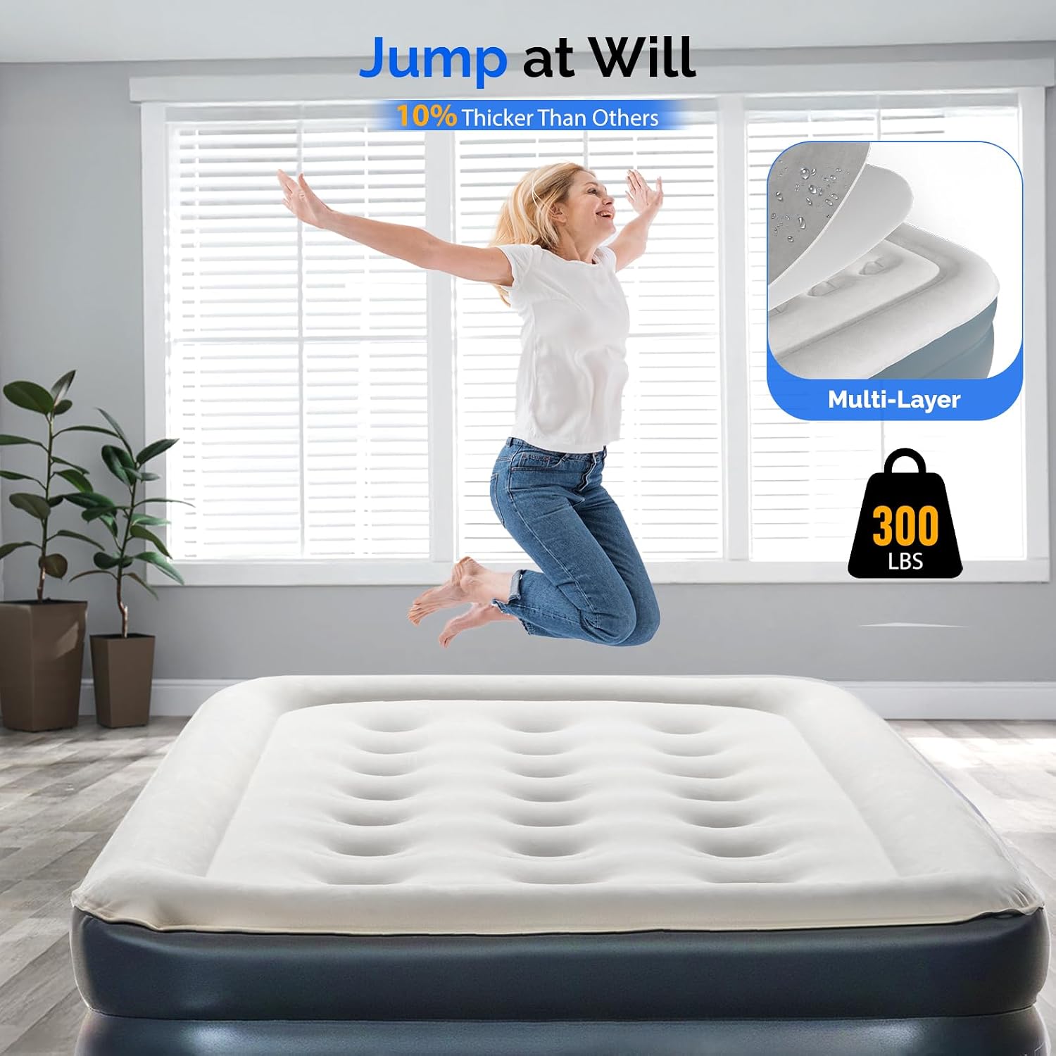 VINGLI Air Mattress Twin with Built-in Pump, 18" Raised Comfort Blow Up Mattress with Double Air Chamber, Inflatable Mattress, Air Bed for Camping, Home, Dorms & Travel，Carry Bag
