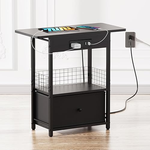 Mesa auxiliar con estación de carga mesa auxiliar de sofá de 255 pulgadas con puertos USB y tomacorrientes mesita de noche con cajón de