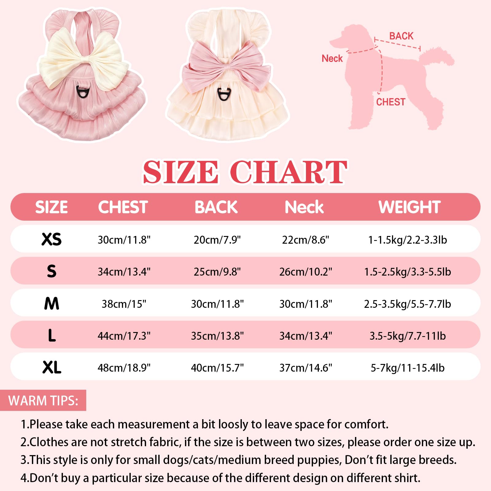 Dog Princess Dresses for Small Dogs Cat Bow Dress with Ring Dog Girl Clothes Cute Puppy Tutu Skirt Doggy Summer Costume Pet Outfits for Shih Tzu Yorkie Chihuahua Clothe (Pink - Image 3