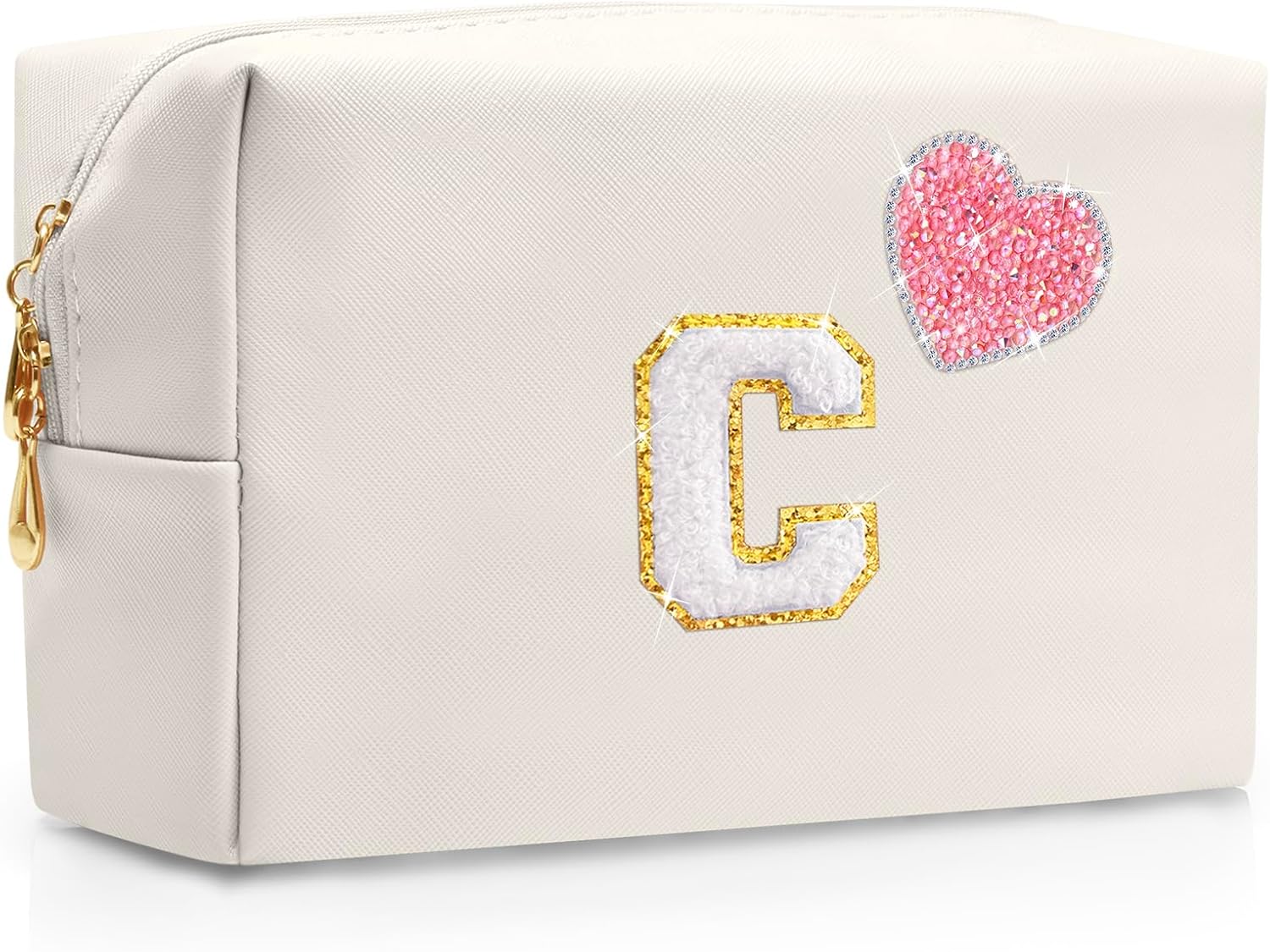 Personalized Initial Makeup Bag With Bling Heart,Cute Makeup Organizer bag