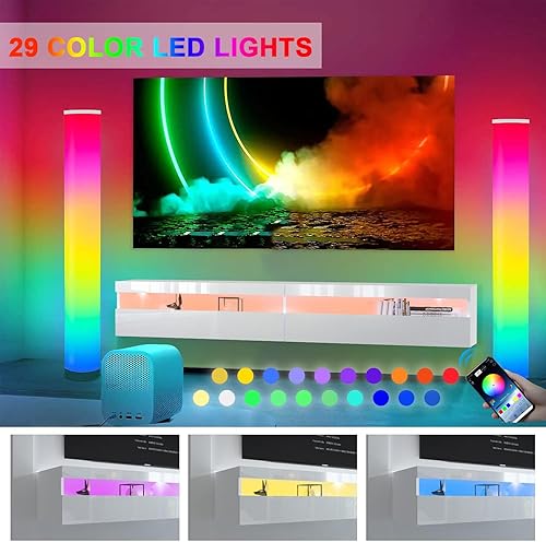 Miniatura 4 de Soporte flotante para TV LED, centro de entretenimiento montado en la pared de 71 pulgadas con almacenamiento y tablero de enchufe de luz LED,
