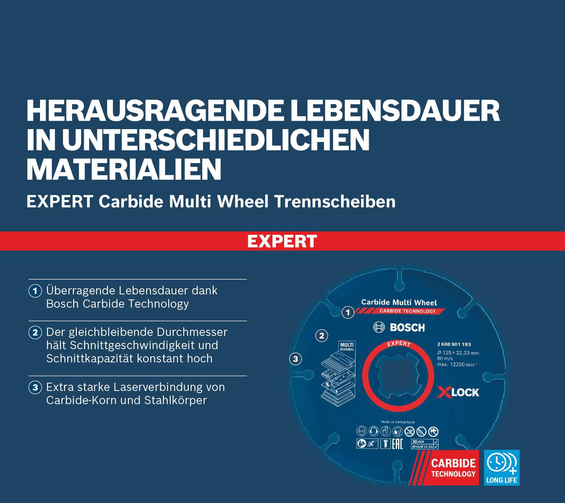 Bosch Professional 1x Mole da Taglio X-LOCK Expert Carbide Multi Wheel (Diametro 125 x Spessore mm 1,0 mm, Accessorio Smerigliatrice Angolare)