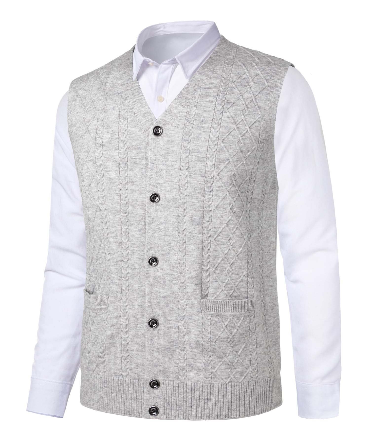 Gilet tricoté pour Homme à Motif Argyle Encolure en V Classique Gilet tricoté sans Manches