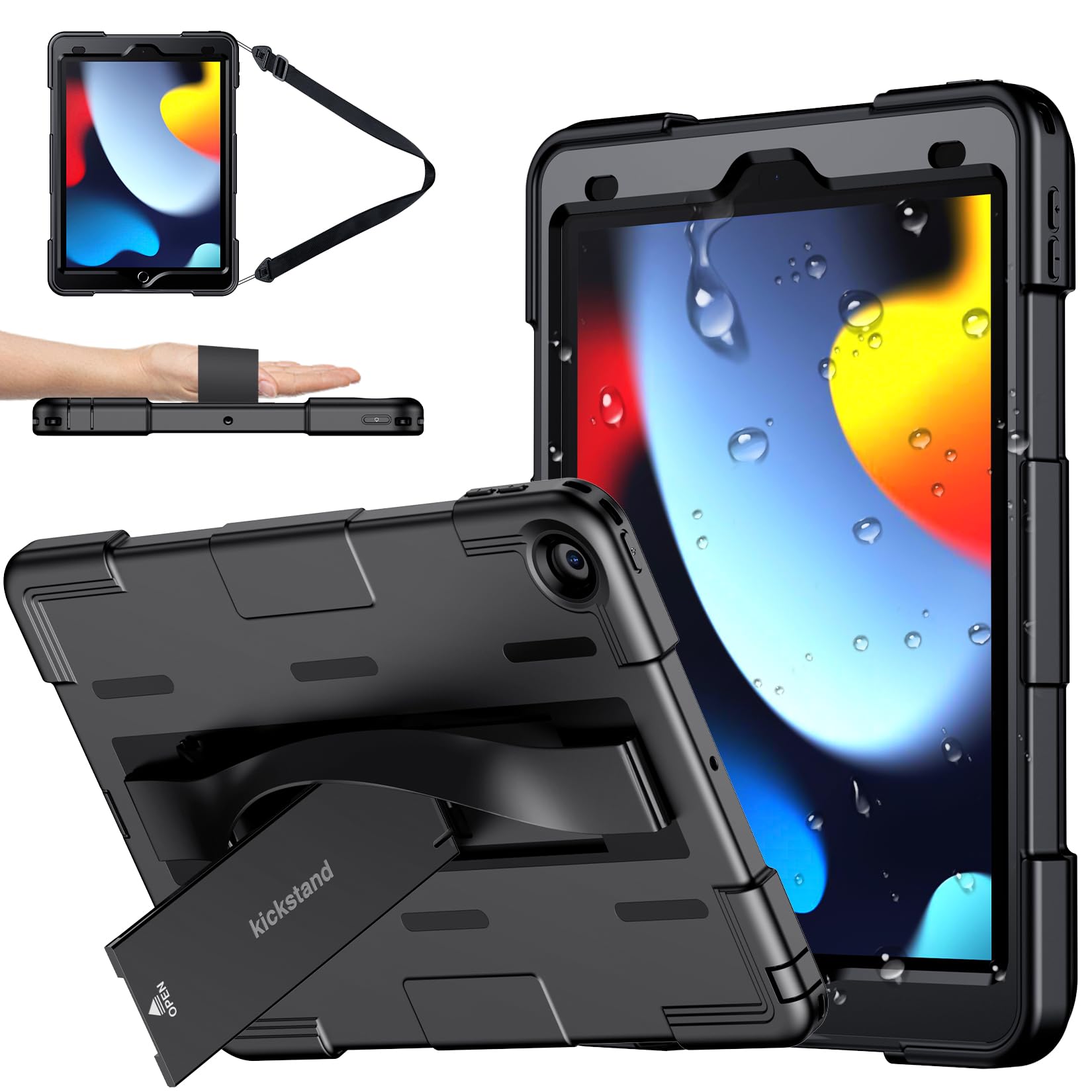 WAVELIFE Designed for iPad 9th Generation Waterproof Case-10.2" Cover with Screen Protector, Hand Strap & Stand for iPad 9th/8th/7th Gen (2021/2020/