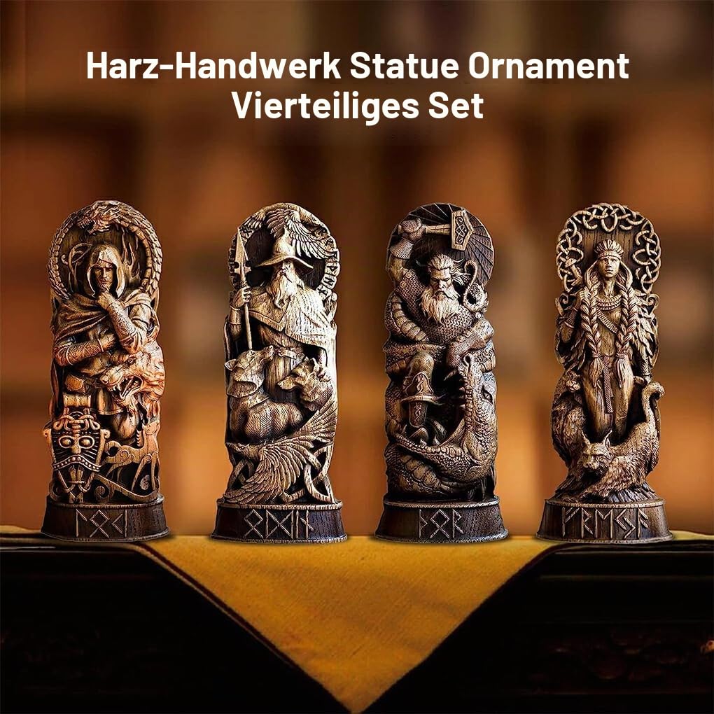 4 Stück/Set Elegante Dekoration mit nordischen Göttern, dekorative Harzstatuen, einzigartiger Stil, nordische Götter, Skulpturenornament