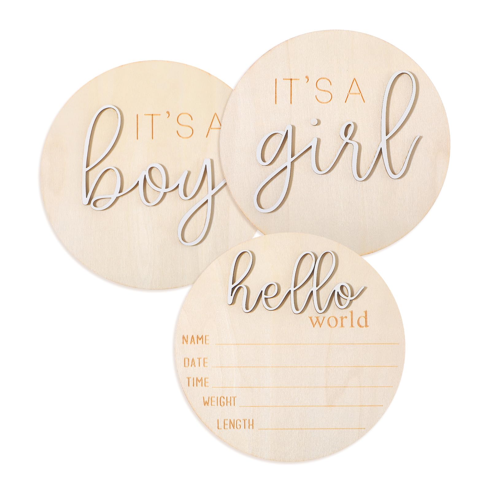 3 Stück Meilensteinkarten Baby Holz Ankündigungsschild Baby Hallo Welt Namensschild Neugeborene Ankündigungsschilder Rund Holz Geburtsanzeige Hello World Willkommensschild für Schwangere Werdende