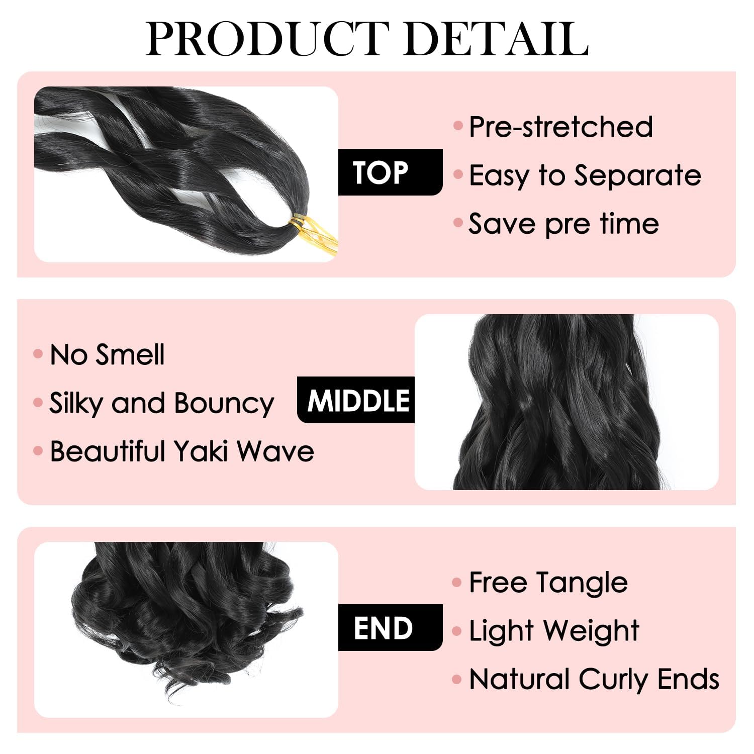 WoWCFyyds 8 Packs French Curl Braiding Hair 12 Inch Loose Wave Spiral Curly Braiding Hair Extensions 50g/Pack Soft French Curls Synthetic Hair Extensions for Braiding(1B) - Image 3