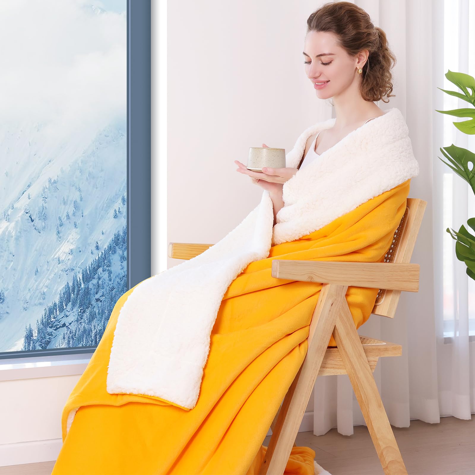 PanxHome Coperta Plaid Pile 200x230cm, 520GSM Coperta Pile per Coperta Pelosa per Letto Super, Blanket di Alta Qualità, Una Coperta di Natale per Tutti (Giallo)